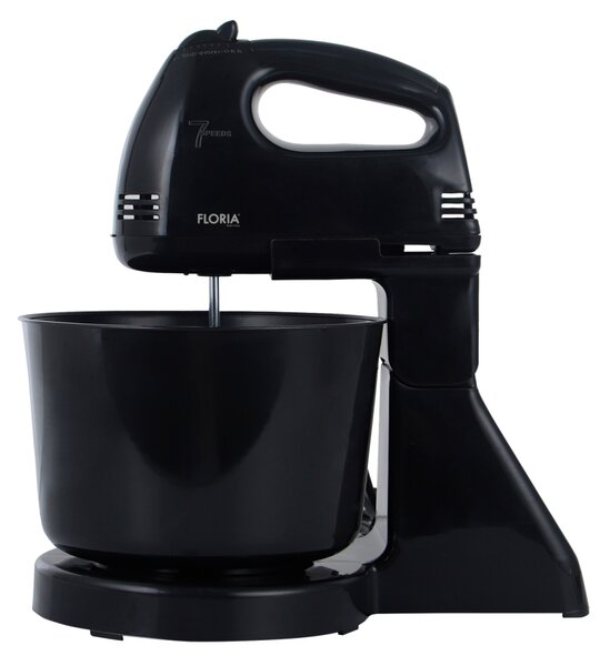 Mixer cu bol Floria ZLN7574 Negru, 7 viteze, Bol plastic 2 Litri, Putere 150W, Negru