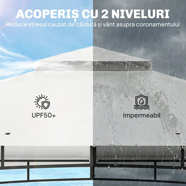 Outsunny Foișor 3 x 3.6 m, Acoperiș Dublu UPF50+ cu Plasă, Crem | Aosom Romania