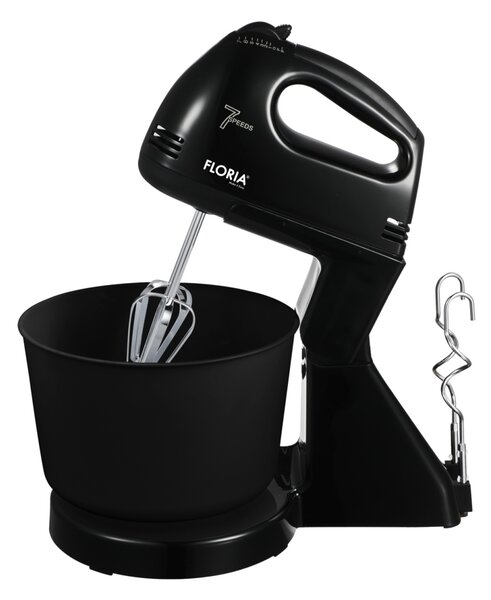 Mixer cu bol Floria ZLN7574 Negru, 7 viteze, Bol plastic 2 Litri, Putere 150W, Negru