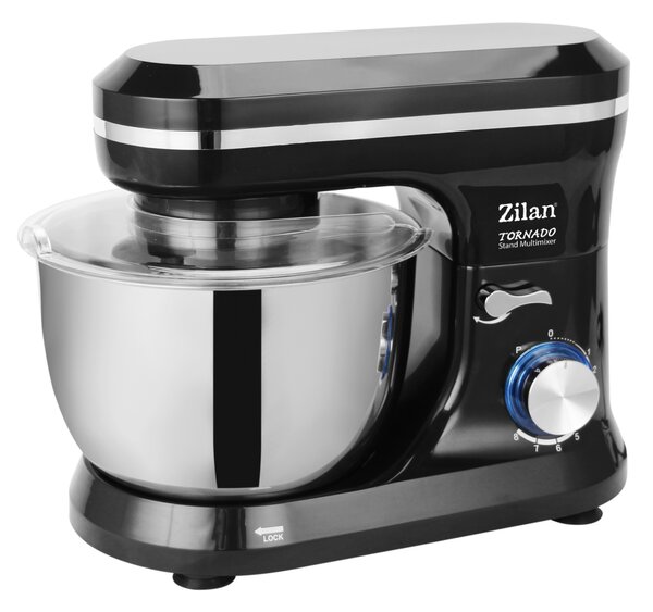 Mixer cu bol din inox ZILAN ZLN1215, 1000 W, Bol 4.5 L inox, 8 Viteze, Negru
