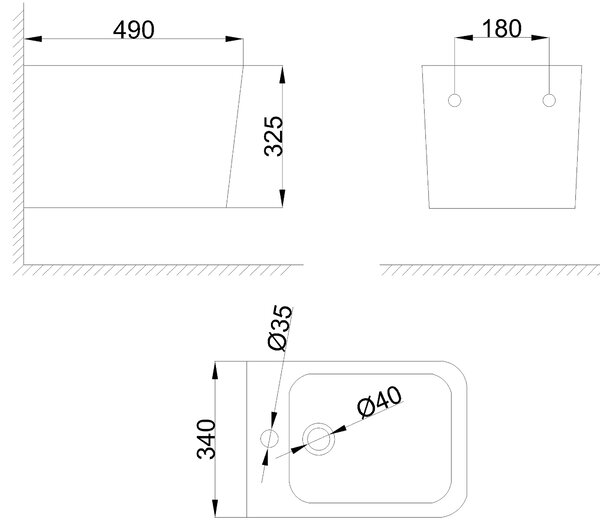 Invena FLORINA, bideu suspendat 490x340x325 mm, alb lucios, INV-CB-94-001-L