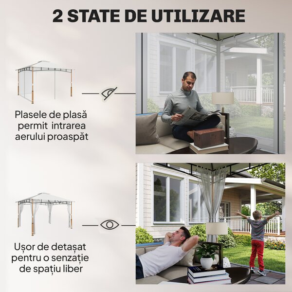 Outsunny Foișor 3 x 3.6 m, Acoperiș Dublu UPF50+ cu Plasă, Crem | Aosom Romania