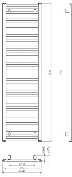 Bruckner Bruckner, calorifer ALBRECHT 600x1570mm, negru mat, 600.218.6