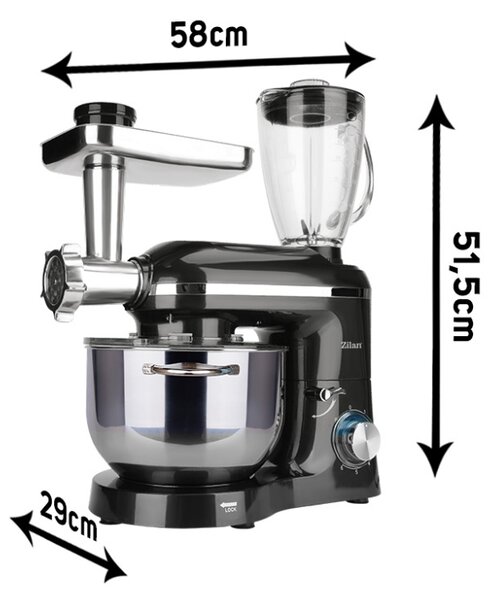 Mixer, blender si masina de tocat 3 in 1 Zilan ZLN1772 Negru, 6+1 nivele de control al vitezei, 1400W