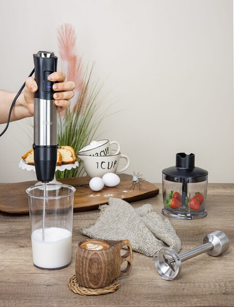 Mixer vertical 5 in 1 Zilan ZLN3939, Putere 1200W, 12 trepte de viteza, Functie Turbo, Afisaj digital, Inox