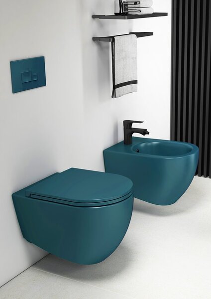 Isvea Isvea, vas WC suspendat INFINITY, fără ramă, 36,5x53cm, verde petrol mat, 10NF02005-2P