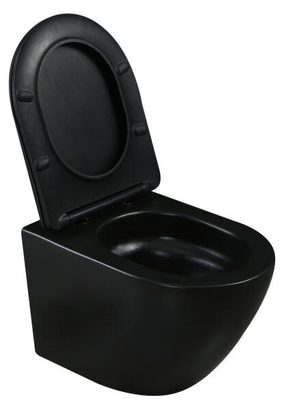 Invena Tavro, vas de toaletă suspendat 490x360x350 mm + capac WC, QFS, negru mat, INV-CE-71-005-Y