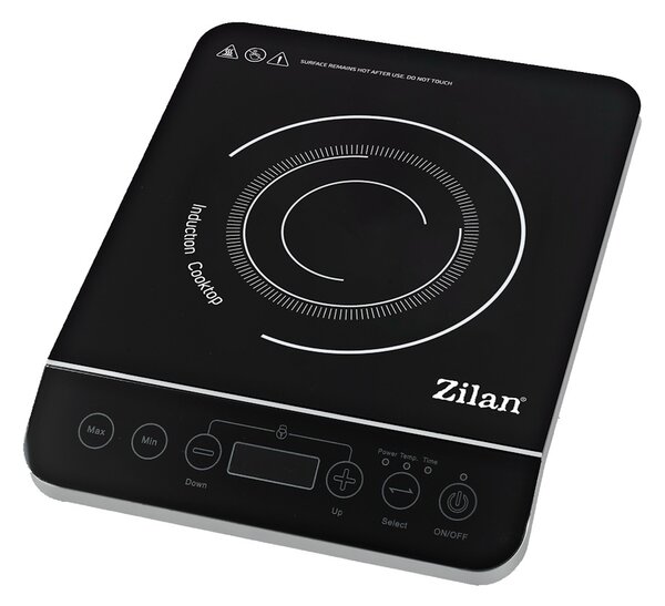 Plita cu inductie Zilan ZLN8078 Neagra, putere 2000W, geam din cristal negru