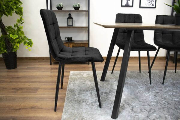 Scaun catifea negru KARA cu picioare negre