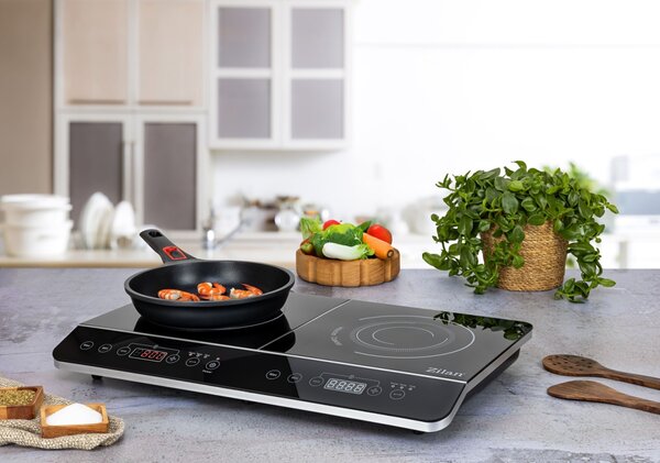 Plita cu inductie Zilan ZLN8088 Neagra, doua ochiuri, putere 3500W, geam din cristal negru