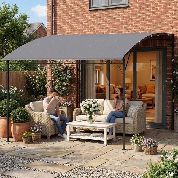 Outsunny Pergolă Gazebo 3.8x2.8m cu 16 Găuri de Drenaj, Pergolă din Metal și Poliester 180g/m² cu Șuruburi, pentru Exterior, Grădină, Terasă și Patio, UV 30+, Gri | Aosom Romania