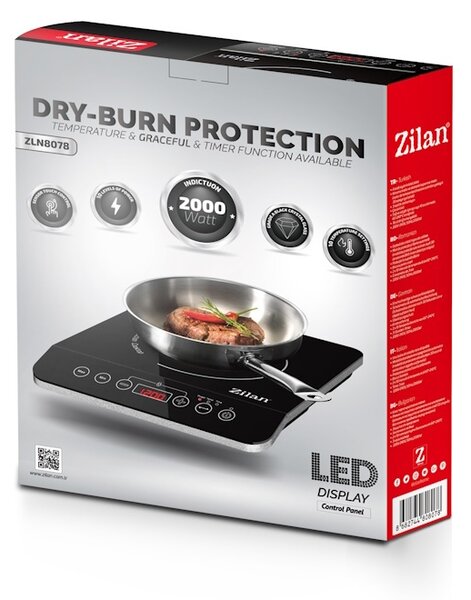 Plita cu inductie Zilan ZLN8078 Neagra, putere 2000W, geam din cristal negru