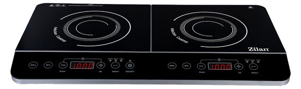 Plita cu inductie Zilan ZLN8088 Neagra, doua ochiuri, putere 3500W, geam din cristal negru