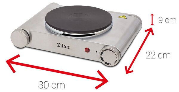 Plita electrica inox Zilan ZLN0535, 33x10x30, 1 arzator, 1500 W, termostat reglabil