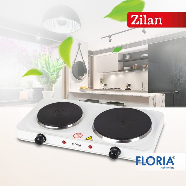 Plita electrica Floria Alb ZLN2843, 18.5 x 15.5 cm, 2 ochiuri, termostat reglabil