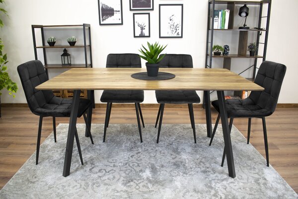 Scaun catifea negru KARA cu picioare negre