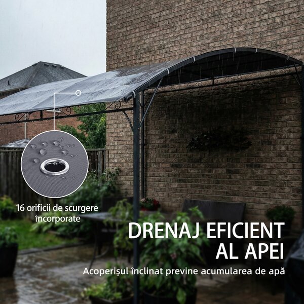 Outsunny Pergolă Gazebo 3.8x2.8m cu 16 Găuri de Drenaj, Pergolă din Metal și Poliester 180g/m² cu Șuruburi, pentru Exterior, Grădină, Terasă și Patio, UV 30+, Gri | Aosom Romania