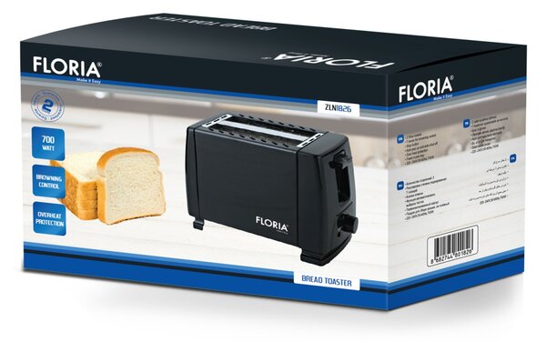 Prajitor de paine Floria ZLN1826 Negru, 700W, 7 nivele de control al temperaturii, buton de oprire