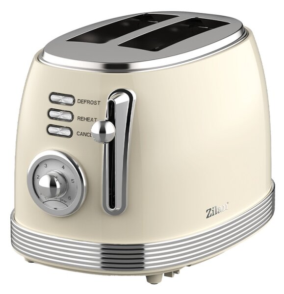 Prajitor de paine Retro Zilan ZLN1191, 2 felii de paine, 850W, 6 trepte de temperatura si timer, dezghetare, reincalzire, picioruse antiderapante