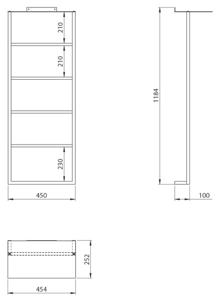 Sapho Suport prosop de perete Sapho, SKA cu raft 454x1184x252mm, negru mat, SKA701