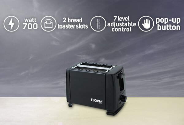 Prajitor de paine Floria ZLN1826 Negru, 700W, 7 nivele de control al temperaturii, buton de oprire