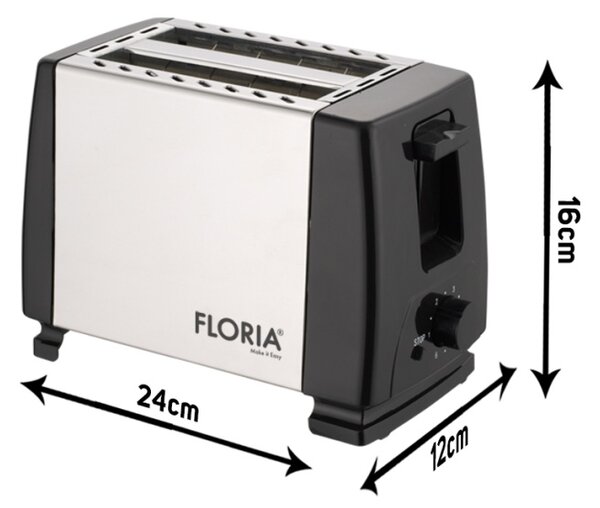 Prajitor de paine Floria ZLN1840 Negru Inox, 700W, 7 nivele de control al temperaturii, buton de oprire