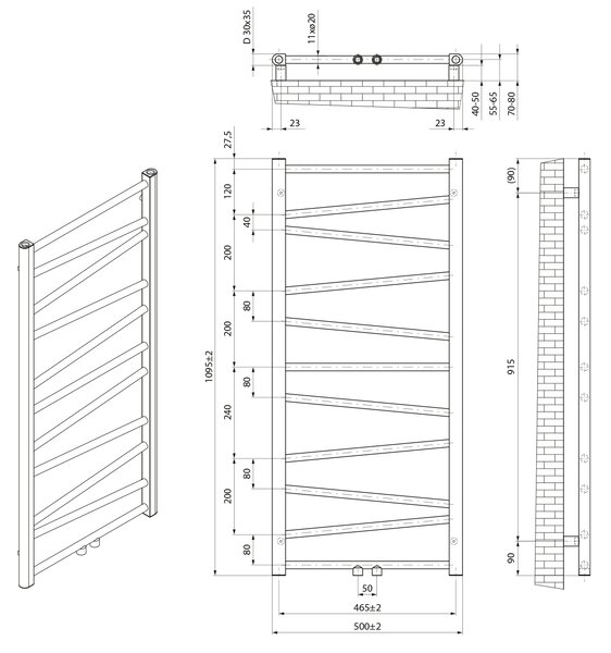 Aqualine Aqualine, radiator ANNALISA 500x1095mm, alb, AN210