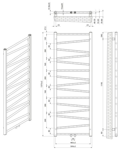 Aqualine Aqualine, radiator ANNALISA 500x1375mm, alb, AN220