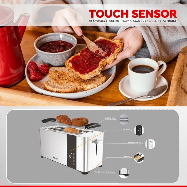 Prajitor de paine Zilan ZLN6234 Argintiun, ecran digital si tactil, putere 1400W, inox