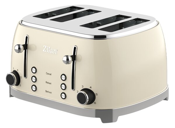 Prajitor de paine Retro Zilan ZLN1214, 4 felii de paine, 1500W, 6 trepte, dezghetare, reincalzire, picioruse antiderapante