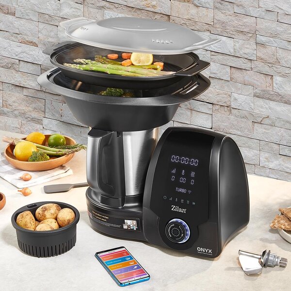Robot de bucatarie Zilan ZLN9334 ONYX multifunctional Thermorobot, 1700W, Capacitate 3.3L, 30 de functii, Afisaj digital LED, aplicatie mobil