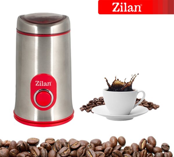 Rasnita cafea electrica, Zilan ZLN8012,Argintiu Rosu 150 W, inox, cutite macinare otel inoxidabil