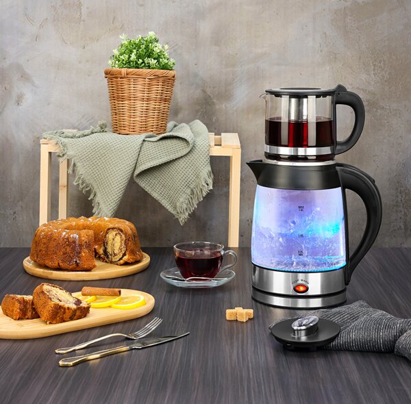 Set fierbator electric plus ceainic Zilan ZLN4858 Argintiu, putere 2200W, capacitate 1.8L si 0.8L