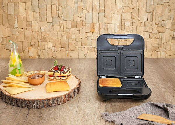 Sandwich-maker ZILAN 5 in 1 ZLN3932, Negru Inox 800 W, 5 tipuri de placi grill, triunghi, sandwich, waffle, nuci