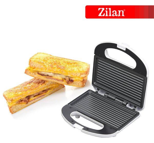 Sandwich Maker Floria ZLN0830 Alb, Putere 750W, Placa de tip grill, Antiaderenta, indicator luminos