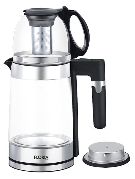 Set fierbator electric+ceainic Floria ZLN1757 cu infuzor pentru ceai, Putere 1500W, Capacitate 1.8L+1.2L, Sticla