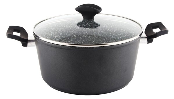 Oala cu capac sticla Zilan ZLN3321, Diametru 24 cm, Inaltime 12 cm, Material aluminiu, Interior granit, Compatibil inductie