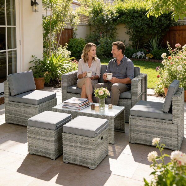 Outsunny Set de Grădină din Ratan 6 Locuri, Design Compact, Gri Închis | Aosom Romania