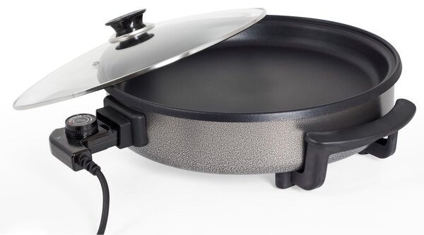 Tigaie electrica rotunda ZİLAN ZLN7870, pizza grill, diametru 38 cm, 1500 W, capac sticla, material non stick