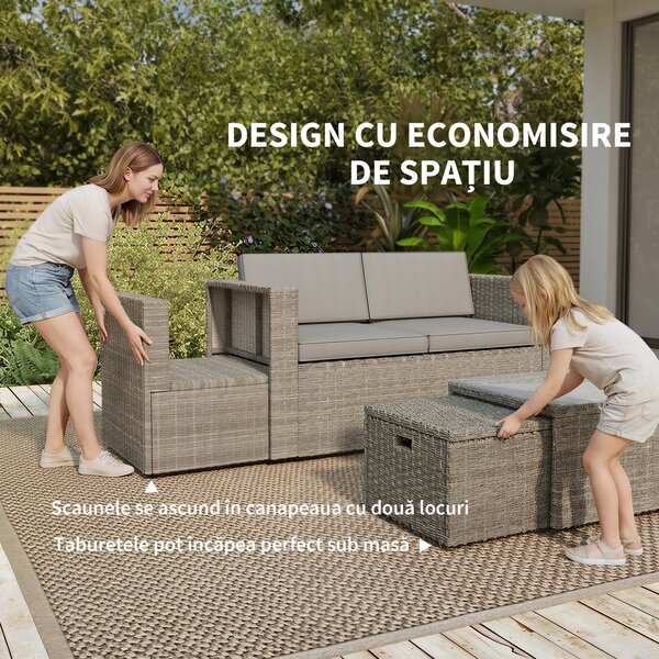 Outsunny Set de Grădină din Ratan 6 Locuri, Design Compact, Gri Închis | Aosom Romania