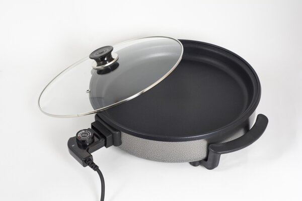 Tigaie electrica rotunda ZİLAN ZLN7870, pizza grill, diametru 38 cm, 1500 W, capac sticla, material non stick
