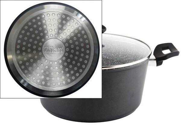 Oala cu capac sticla Zilan ZLN3321, Diametru 24 cm, Inaltime 12 cm, Material aluminiu, Interior granit, Compatibil inductie