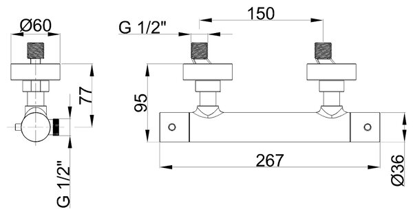 Invena Termora, baterie termostatică de duș, negru mat, INV-BT-N1-004-V