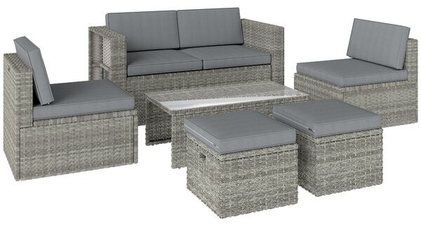 Outsunny Set de Grădină din Ratan 6 Locuri, Design Compact, Gri Închis | Aosom Romania