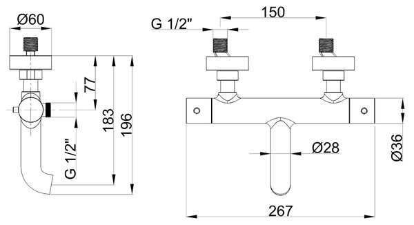 Invena Termora, baterie termostatică pentru cadă, negru mat, INV-BT-W1-004-V