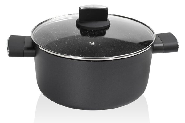 Cratita Zilan ZLN0843 Negru cu invelis din marmura, 5 straturi, 24 cm si manere fine la atingere, 4.6 L