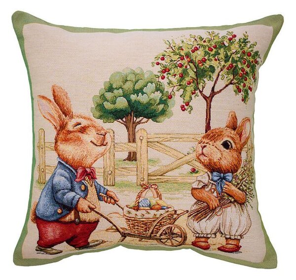 Față de pernuță tip goblen IEPURAȘ 45 x 45 cm