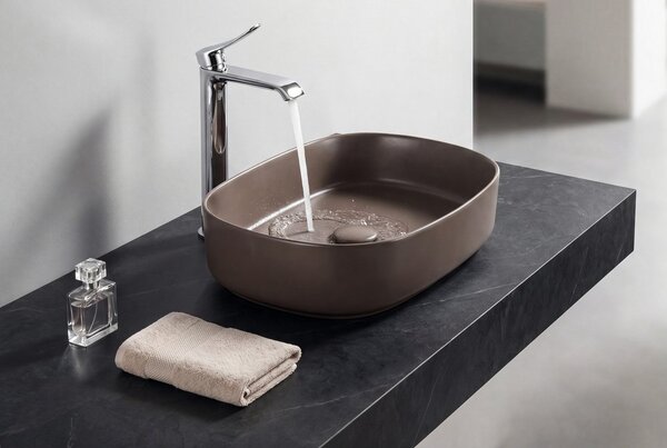 Isvea Lavoar ceramic de blat Isvea, INFINITY OVAL, 55x36cm, gri taupe, 10NF65055-2H