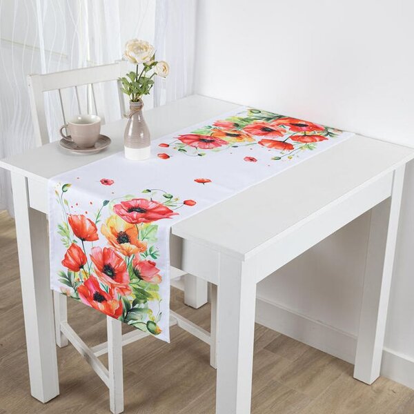 Traversă de masă cu imprimeu MACI ROȘII 40 x 110 cm