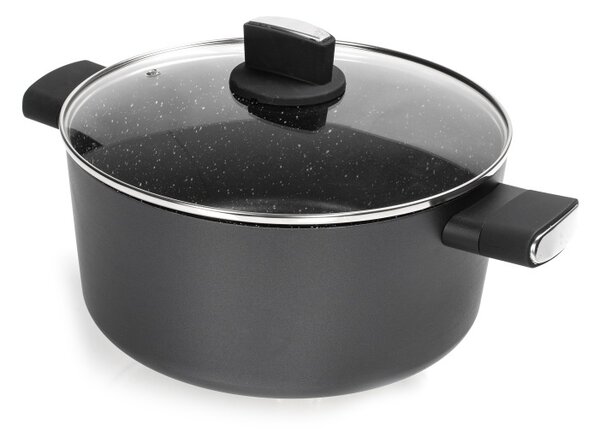Cratita Zilan ZLN0843 Negru cu invelis din marmura, 5 straturi, 24 cm si manere fine la atingere, 4.6 L